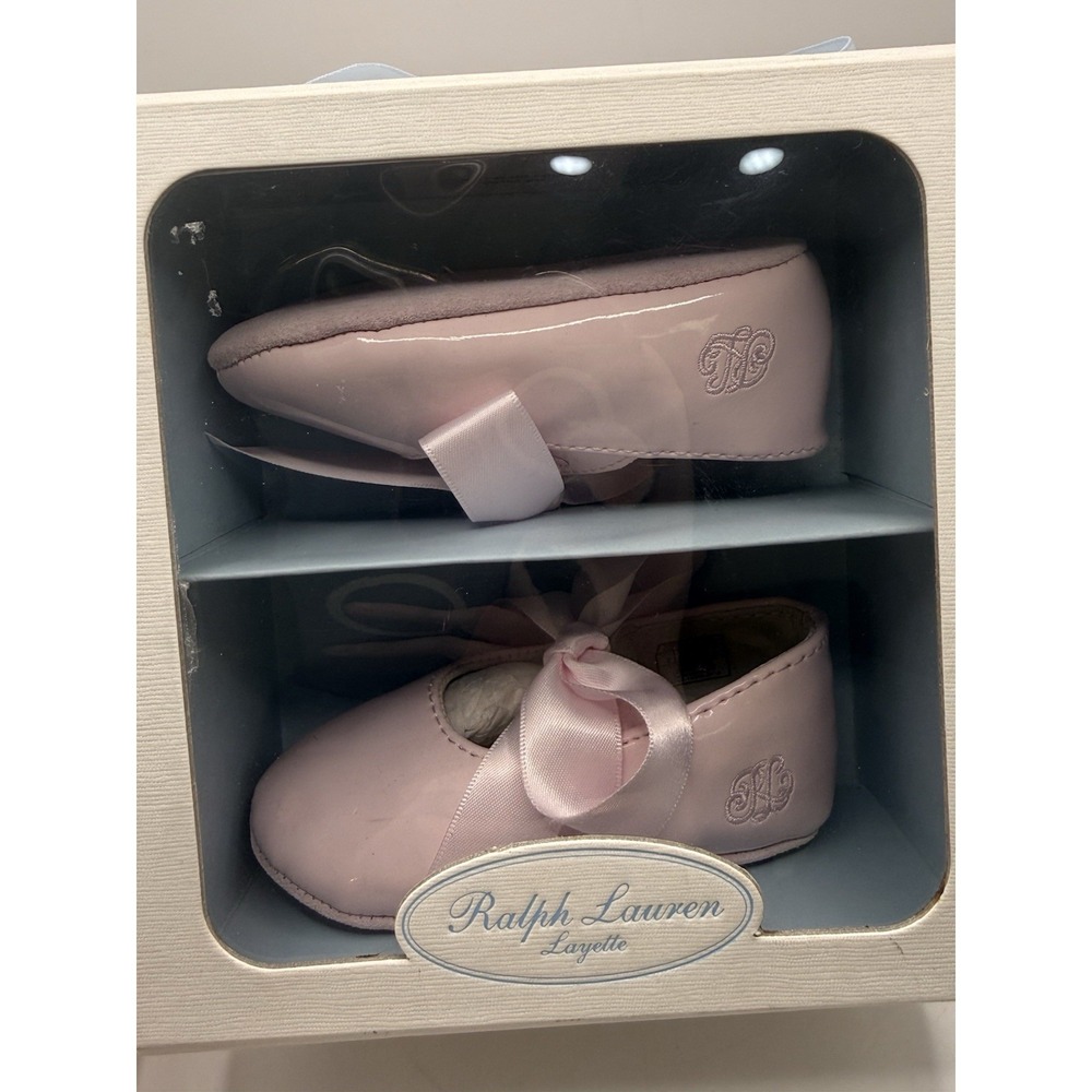 Ralph Lauren Layette Girl Baby Lambskin Bow Shoes Size 3 (6 Months-9 Months) NEW